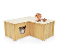 Fhiny Wooden Hamster House, Multi-Chamber Hamster Hideout & Tunnel Detachable Activity Room Exploring Toys Rats Habitat Decor for Dwarf Hamsters Gerbils Mice Lemmings (Small - 3 Room)
