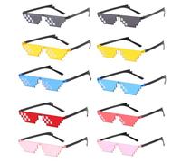 Fhioevt 10-Pack Pixel Sunglasses - Colourful Thug Life Glasses with Mosaic Lenses for Minecraft, Birthday Decor, Kids & Adults - Halloween, Carnival & Cosplay Accessories (5 Colours)