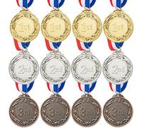 Fhioevt 12 Pcs Medals for Children 2 inch Metal Medals Gold Silver Bronze Winner Medals for Kids Adults Medal with Ribbon 1st 2nd 3rd Place Kids Toy Award Medals for Football Match Sports Day