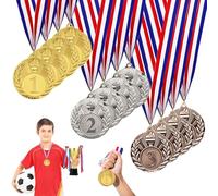 Fhioevt 12 Pcs Medals for Children 2 inch Metal Medals Gold Silver Bronze Winner Medals for Kids Adults Medal with Ribbon 1st 2nd 3rd Place Award Medals for Football Competitions Sports Day