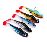 Fhioevt 5 Pieces Sea Fishing Lures Set Predator Soft Lure for Carp Pike Trout Bass Lures with T-Tail Paddle Silicone Fishing Lure with Jig Heads Artificial Lure for Freshwater and Sea water (11 cm)
