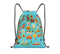 FHIZOAL American Icons And Symbols Drawstring Bags Waterproof Sports String Backpacks Lightweight Yoga Training Swimming Travel