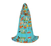 FHIZOAL American Icons And Symbols Halloween Hooded Cape For Teenagers Witch Vampires Grim Reaper Costume Themed Parties Comic Con