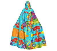 FHIZOAL Colorful Europe Map With Icon Adult Hooded Cloak Cosplay Carnival Costumes Party Grim Reaper Vampire Mysterious Masquerade