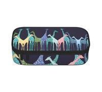 FHIZOAL Colorful Giraffe Fans Lovers Pencil Case Stationery Storage Pouch Big Capacity Teacher College Work