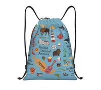 FHIZOAL Colorful Map With Icons Drawstring Bags Waterproof Sports String Backpacks Lightweight Yoga Training Swimming Travel
