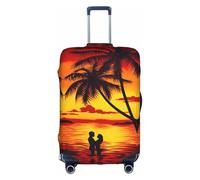 FHIZOAL Couple On Beach Sunset Elastic Anti Scratch Suitcase Cover Travel Luggage Protector Dust-Proof for 18-32 Inch Baggage