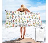 FHIZOAL Cute Cartoon Robots Quick Dry Towel Microfibre Towel Super Absorbent Ultra Compact Gym Sports Beach Camping Travel