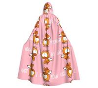 FHIZOAL Cute Cartoon Welsh Corgi Dog Butt Heart Hooded Cloak Hooded Robe Halloween Christmas Witch Vampires Grim Reaper Costume Cosplay Party