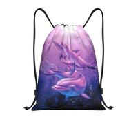 FHIZOAL Dolphins Art Drawstring Bags Waterproof Sports String Backpacks Lightweight Yoga Training Swimming Travel
