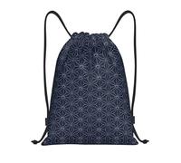 FHIZOAL Dotted Lines Geometric Shapes On Blue Shade Backdrop Drawstring Bags Waterproof Sports String Backpacks Lightweight Yoga Training Swimming Travel