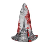 FHIZOAL Eiffel Tower Paris Painting Halloween Hooded Cape For Teenagers Witch Vampires Grim Reaper Costume Themed Parties Comic Con