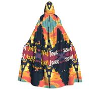 FHIZOAL Eiffel Tower Sunset Pathway Adult Hooded Cloak Vampire Witch Cape Halloween Christmas Cosplay Costumes Themed Parties