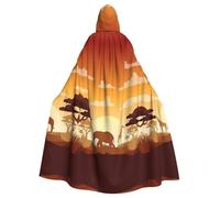 FHIZOAL Elephant And Giraffe In The Sunset Hooded Cloak Hooded Robe Halloween Christmas Witch Vampires Grim Reaper Costume Cosplay Party