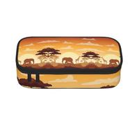FHIZOAL Elephant and Giraffe in The Sunset Pencil Case Stationery Storage Pouch Big Capacity Teacher College Work
