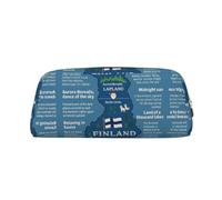 FHIZOAL Finland Map with Various Feat Pencil Bag Stand Up Stationery Storage Case Student Office College Cosmetic