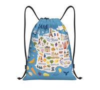 FHIZOAL France Map With Icons Decorat Drawstring Bags Waterproof Sports String Backpacks Lightweight Yoga Training Swimming Travel