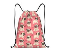 FHIZOAL Funny Cartoon Pug Puppy Dog Drawstring Bags Waterproof Sports String Backpacks Lightweight Yoga Training Swimming Travel