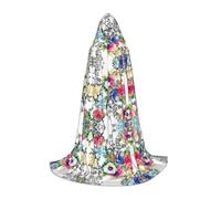 FHIZOAL Garden Blossoming Wildflowers Birds Leaves Branches Halloween Hooded Cape For Teenagers Witch Vampires Grim Reaper Costume Themed Parties Comic Con