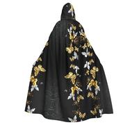 FHIZOAL Gold White Butterflies Black Hooded Cloak Hooded Robe Halloween Christmas Witch Vampires Grim Reaper Costume Cosplay Party