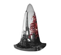 FHIZOAL Grey Paris Eiffel Tower Cityscape Red Flower Halloween Hooded Cape For Teenagers Witch Vampires Grim Reaper Costume Themed Parties Comic Con