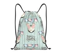 FHIZOAL Happy Easter Eggs Bunny Tail Drawstring Bags Waterproof Sports String Backpacks Lightweight Yoga Training Swimming Travel
