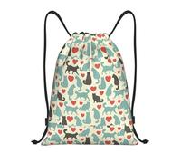 FHIZOAL Happy Walking Kitty Drawstring Bags Waterproof Sports String Backpacks Lightweight Yoga Training Swimming Travel