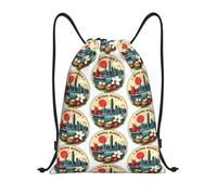 FHIZOAL Hong Kong Cityscape With Boat Drawstring Bags Waterproof Sports String Backpacks Lightweight Yoga Training Swimming Travel