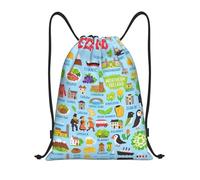 FHIZOAL Ireland Map With Icons Drawstring Bags Waterproof Sports String Backpacks Lightweight Yoga Training Swimming Travel