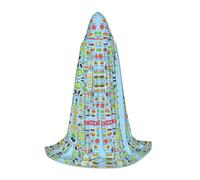 FHIZOAL Ireland Map With Icons Halloween Hooded Cape For Teenagers Witch Vampires Grim Reaper Costume Themed Parties Comic Con