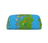 FHIZOAL Irish Map with Cartoon Charac Pencil Bag Stand Up Stationery Storage Case Student Office College Cosmetic