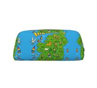 FHIZOAL Irish Map with Cartoon Charac Pencil Bag Stand Up Stationery Storage Case Student Office College Cosmetic