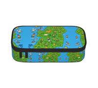 FHIZOAL Irish Map with Cartoon Charac Pencil Case Stationery Storage Pouch Big Capacity Teacher College Work