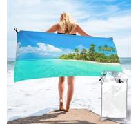 FHIZOAL Island With Sandy Beach And Palm Tree Quick Dry Towel Microfibre Towel Super Absorbent Ultra Compact Gym Sports Beach Camping Travel