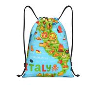 FHIZOAL Italy Map With Food Icons Drawstring Bags Waterproof Sports String Backpacks Lightweight Yoga Training Swimming Travel