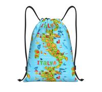 FHIZOAL Italy Map With Food Icons Drawstring Bags Waterproof Sports String Backpacks Lightweight Yoga Training Swimming Travel
