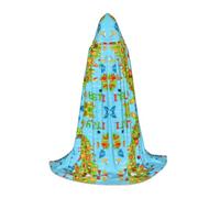 FHIZOAL Italy Map With Food Icons Halloween Hooded Cape For Teenagers Witch Vampires Grim Reaper Costume Themed Parties Comic Con