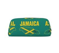 FHIZOAL Jamaica Map Flag Contour Pencil Bag Stand Up Stationery Storage Case Student Office College Cosmetic