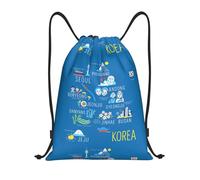 FHIZOAL Korean Cities And Landmarks Drawstring Bags Waterproof Sports String Backpacks Lightweight Yoga Training Swimming Travel