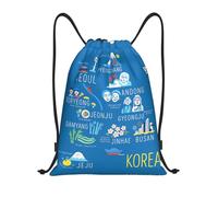FHIZOAL Korean Cities And Landmarks Drawstring Bags Waterproof Sports String Backpacks Lightweight Yoga Training Swimming Travel