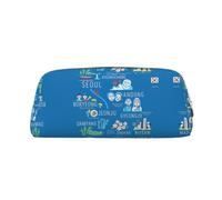 FHIZOAL Korean Cities and Landmarks Pencil Bag Stand Up Stationery Storage Case Student Office College Cosmetic