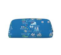 FHIZOAL Korean Cities and Landmarks Pencil Bag Stand Up Stationery Storage Case Student Office College Cosmetic