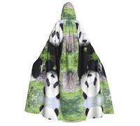 FHIZOAL Lovely Panda Walking On The Grassland Adult Hooded Cloak Vampire Witch Cape Halloween Christmas Cosplay Costumes Themed Parties