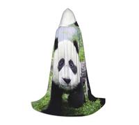 FHIZOAL Lovely Panda Walking On The Grassland Halloween Hooded Cape For Teenagers Witch Vampires Grim Reaper Costume Themed Parties Comic Con