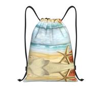 FHIZOAL Modern Starfish And Coral On Sandy Beach Landscape Drawstring Bags Waterproof Sports String Backpacks Lightweight Yoga Training Swimming Travel