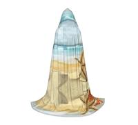 FHIZOAL Modern Starfish And Coral On Sandy Beach Landscape Halloween Hooded Cape For Teenagers Witch Vampires Grim Reaper Costume Themed Parties Comic Con