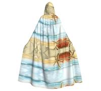 FHIZOAL Modern Starfish And Coral On Sandy Beach Landscape Hooded Cloak Hooded Robe Halloween Christmas Witch Vampires Grim Reaper Costume Cosplay Party