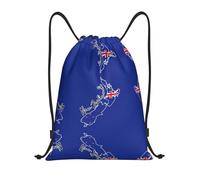 FHIZOAL New Zealand Map With Flag Drawstring Bags Waterproof Sports String Backpacks Lightweight Yoga Training Swimming Travel