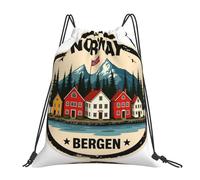FHIZOAL Norway Bergen Houses Mountain Drawstring Bags Gym Swimming Backpacks Lightweight Sturdy Foldable Sports Fitness Yoga Travel