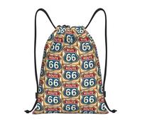 FHIZOAL Route Sixty Six Shield Design Drawstring Bags Waterproof Sports String Backpacks Lightweight Yoga Training Swimming Travel